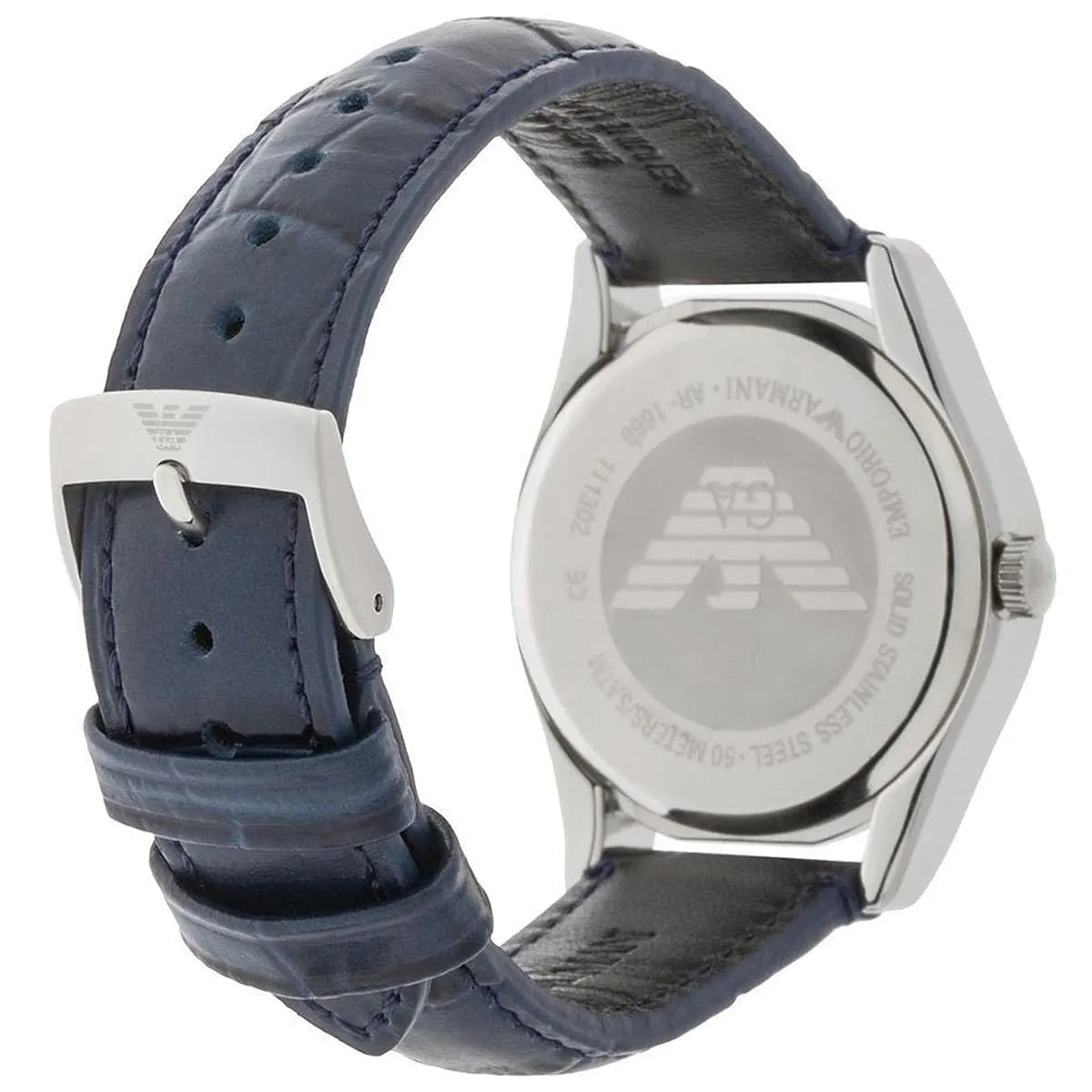 Emporio Armani Valente AR1666 dark leather crocodile-textured strap detail