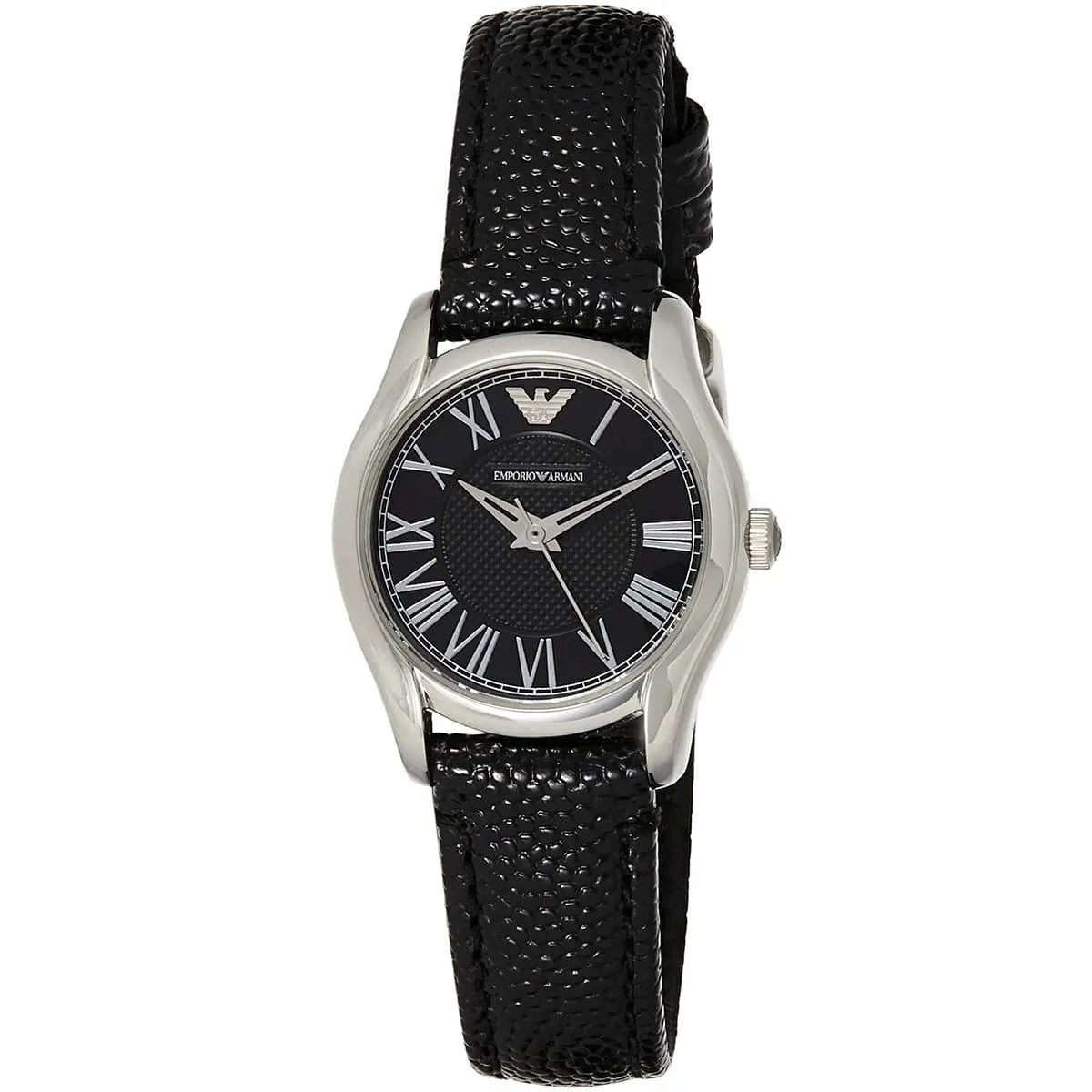 Emporio Armani AR1712 three-quarter view showing stainless steel case and leather strap