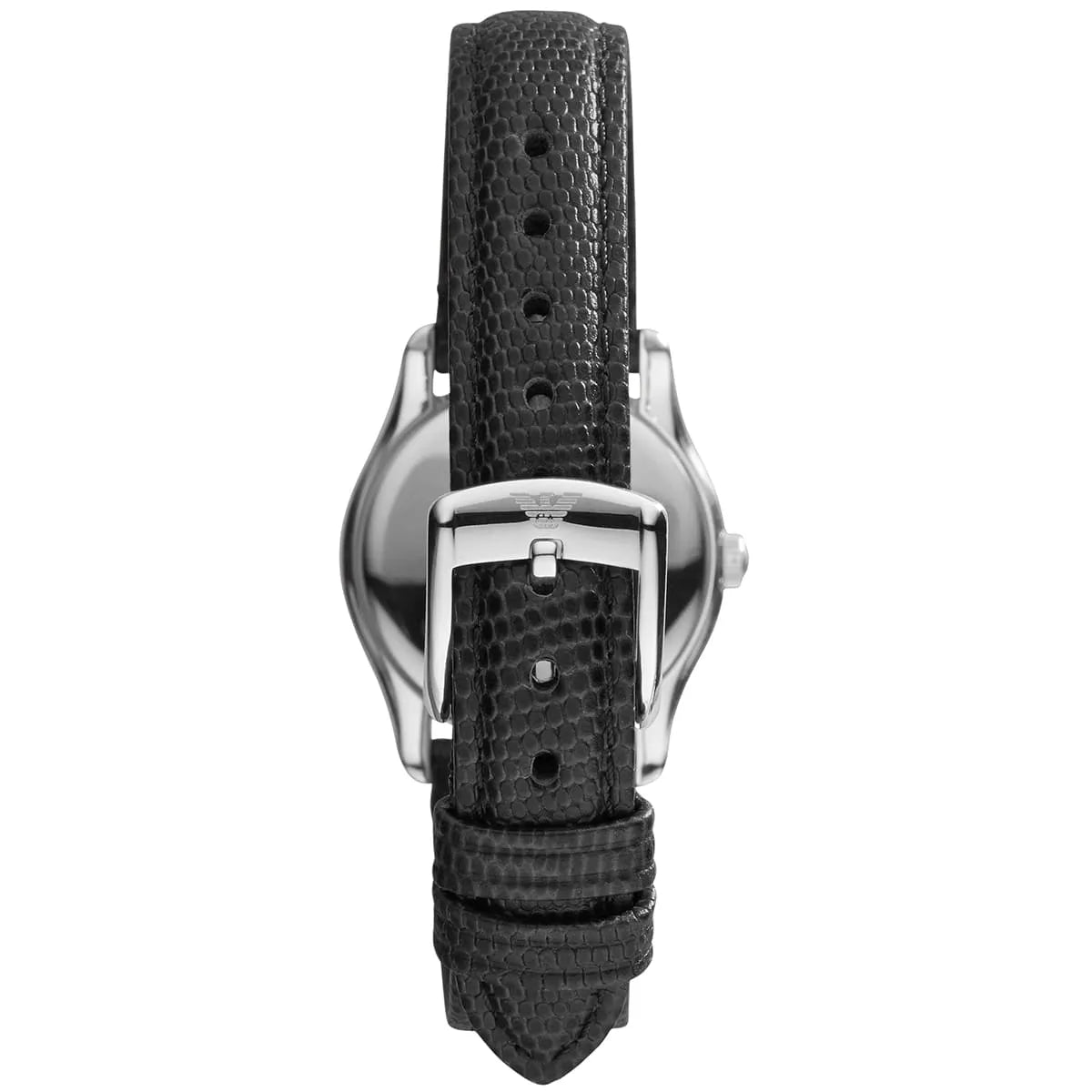 Emporio Armani AR1712 caseback with stainless steel cover and black leather strap
