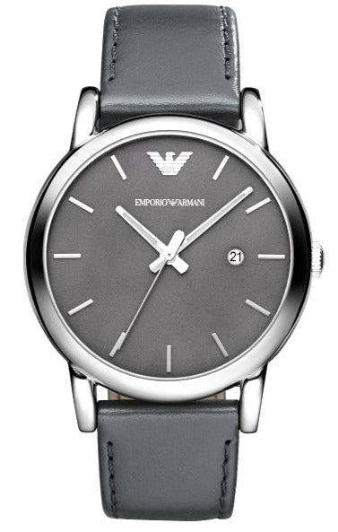 Emporio Armani Classic Quartz Grey Dial Grey Leather Strap Men's Watch - AR1730