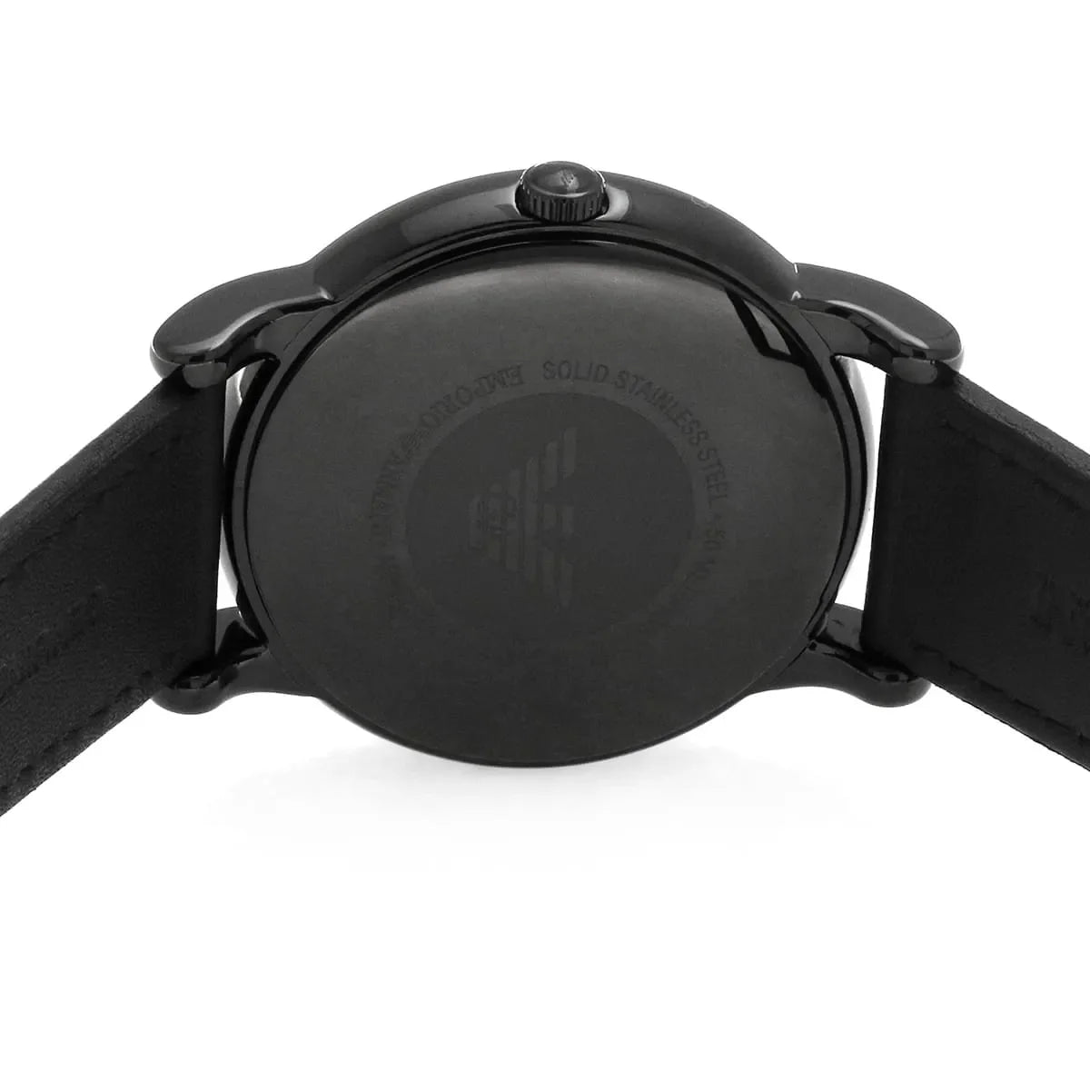 AR1732 case back showing full engravings and metal closure on black watch