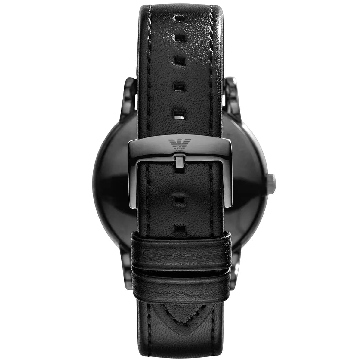 AR1732 caseback detail with Emporio Armani branding and metal buckle closure