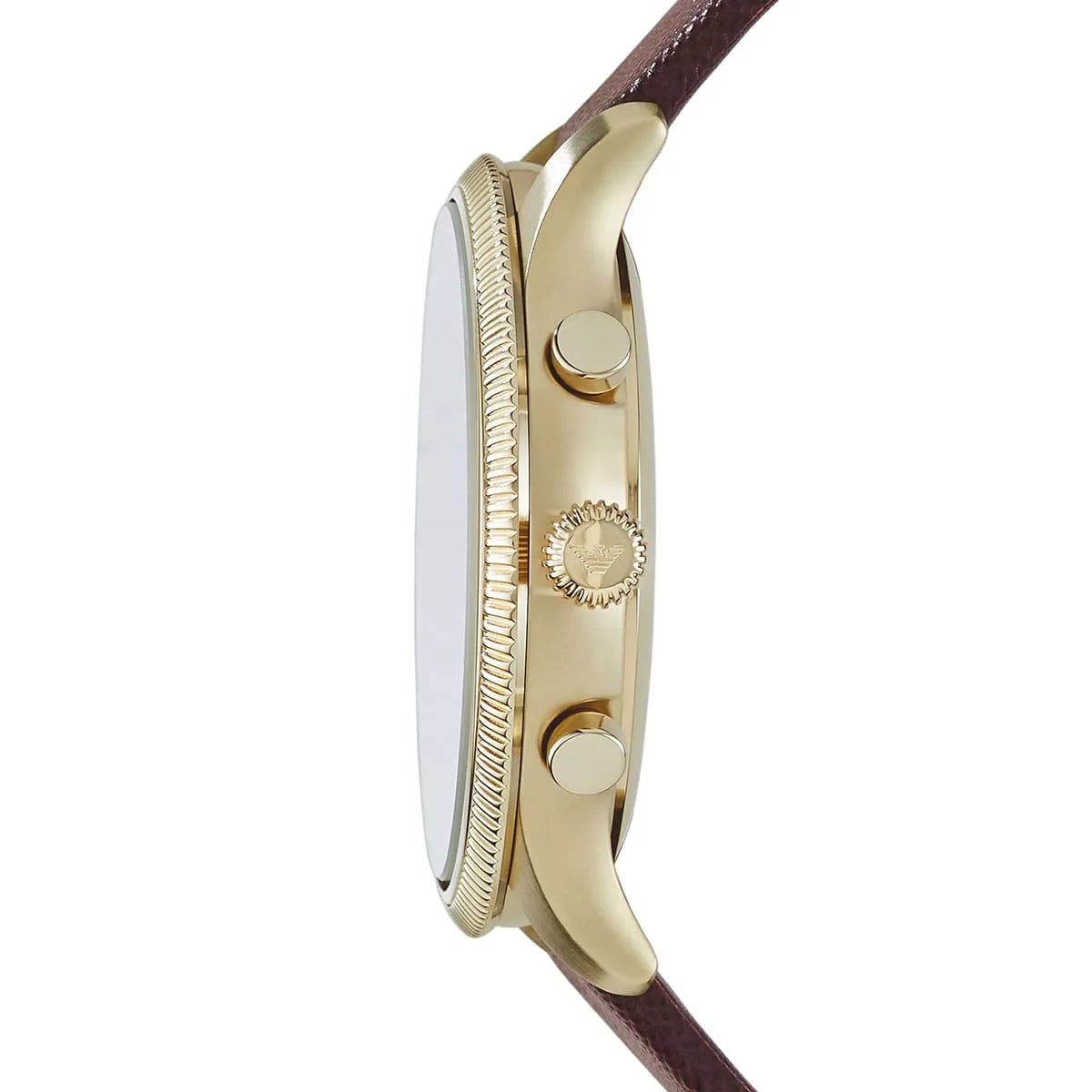 AR1793 side profile showing case thickness and brown leather strap