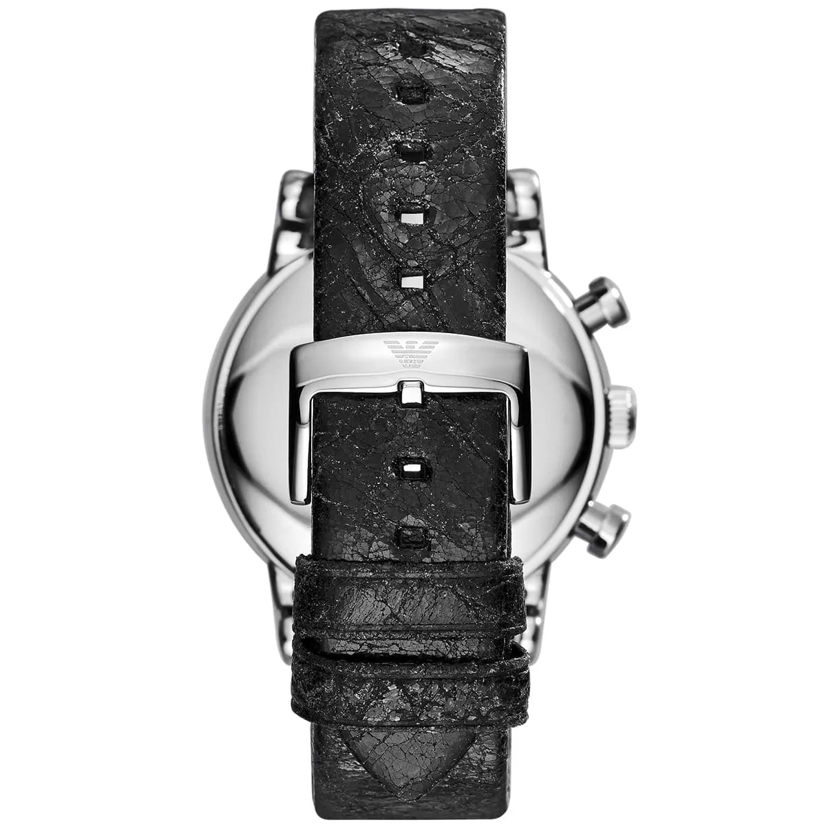 Emporio Armani Luigi AR1810 watch caseback showing solid stainless steel with Emporio Armani branding