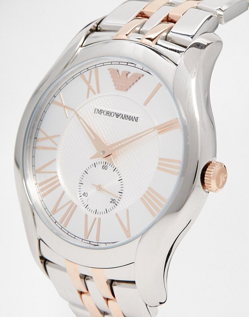 Emporio Armani Quartz Two Tone Stainless Steel Silver Dial 43mm Men's Watch - AR1824