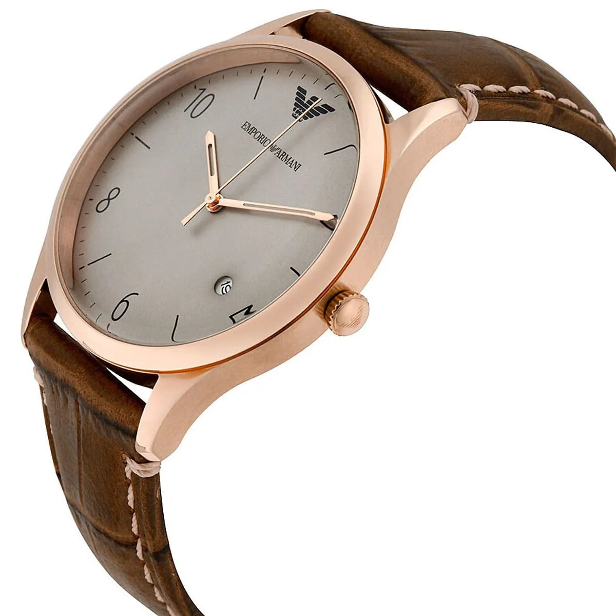 Emporio Armani Beta Large AR1866 watch side view with brown leather strap