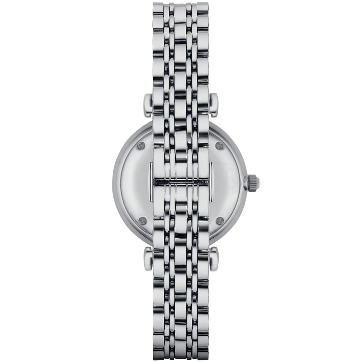 Emporio Armani AR1908 watch caseback view displaying stainless steel bracelet attachment