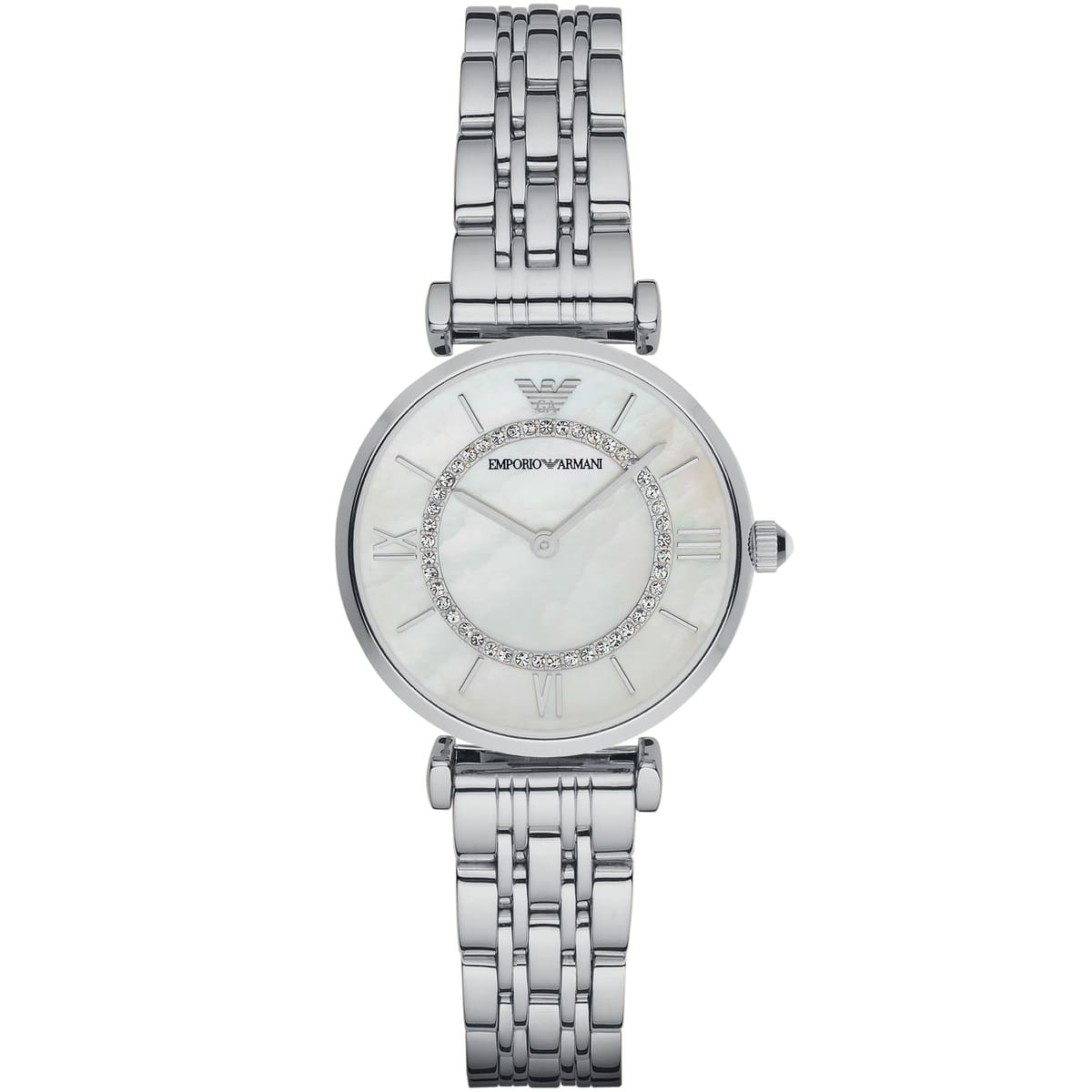 Emporio Armani Gianni T-Bar AR1908 women's watch with white dial, silver stainless steel bracelet