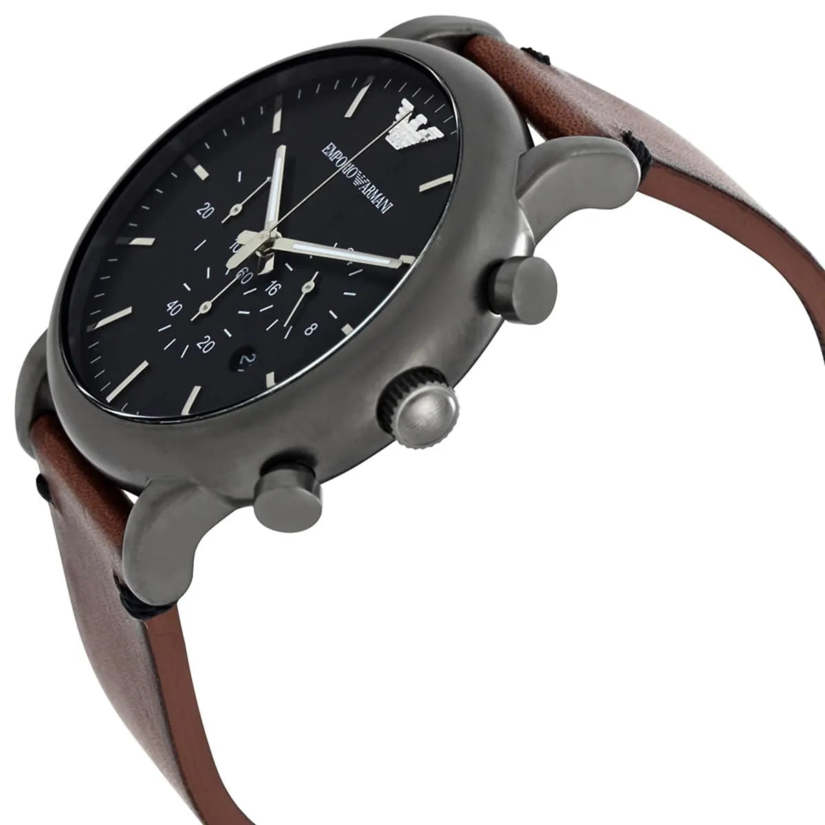 Emporio Armani Classic Chronograph Black Dial Brown Leather Strap Watch For Men AR1919