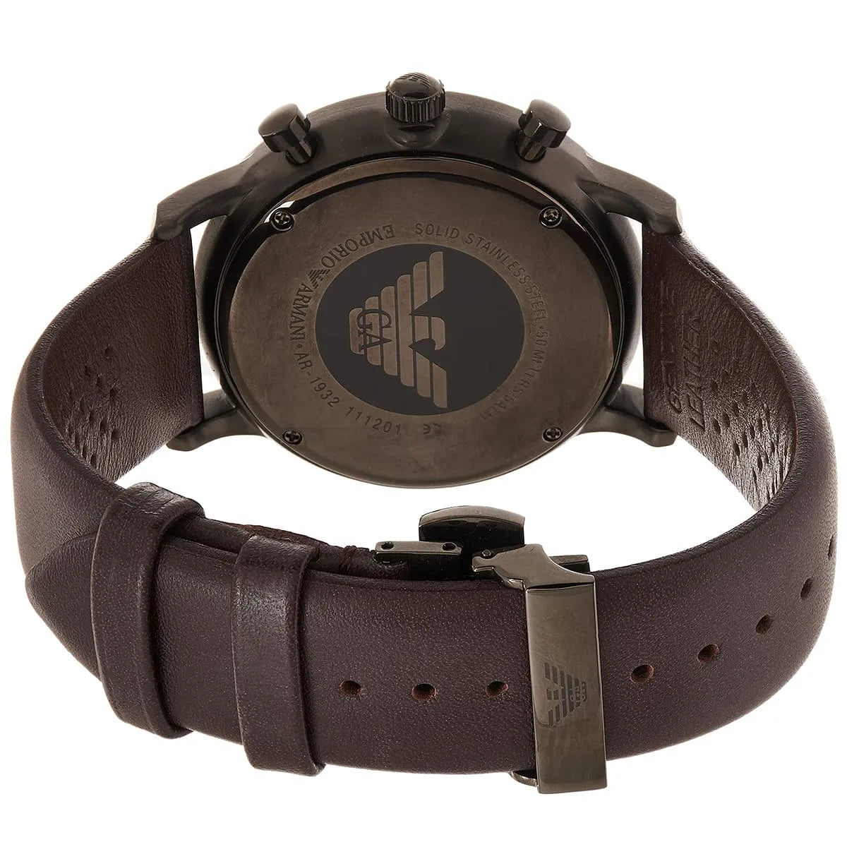 EMPORIO ARMANI Retro Brown Leather Strap Gunmetal Dial Chronograph Watch AR1932