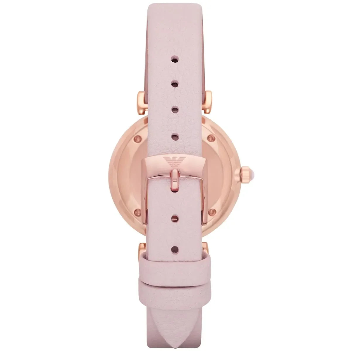 Emporio Armani Retro Rose Gold Tone Pink MOP Dial Leather Women's Watch AR1958