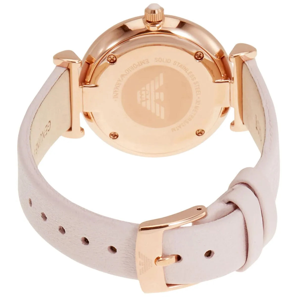 Emporio Armani Retro Rose Gold Tone Pink MOP Dial Leather Women's Watch AR1958