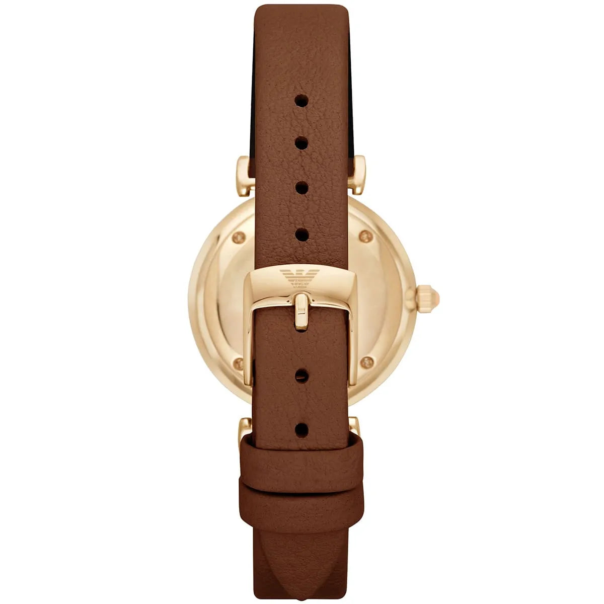 Emporio Armani Gianni T Bar Quartz Pink Mother of Pearl Dial Brown Leather Strap Watch For Women - AR1960