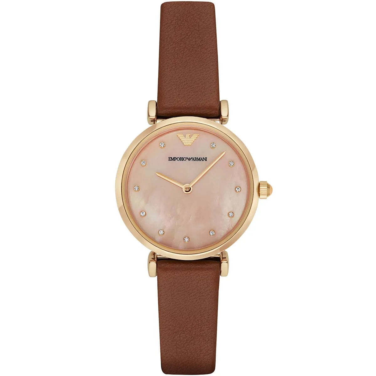 Emporio Armani Gianni T Bar Quartz Pink Mother of Pearl Dial Brown Leather Strap Watch For Women - AR1960