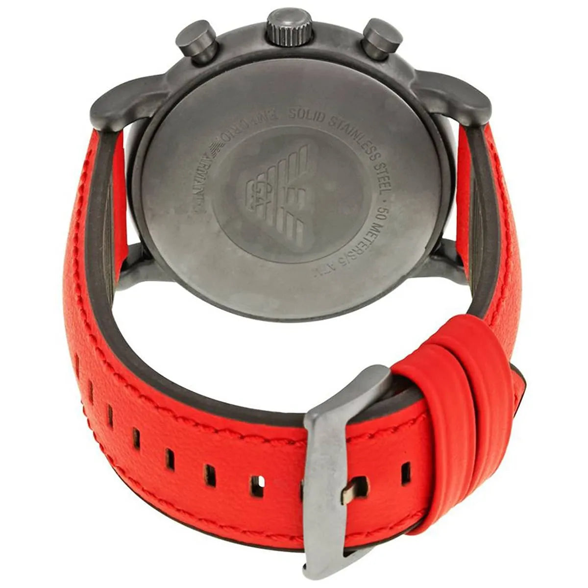 Emporio Armani Luigi Chronograph Black Dial Red Leather Strap Men Watch - AR1971