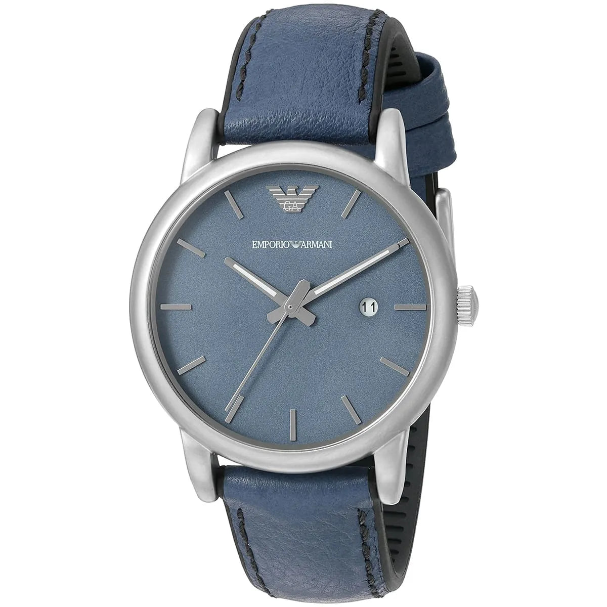 Emporio Armani Gianni T-Bar watch 45-degree angle view showing dial and strap