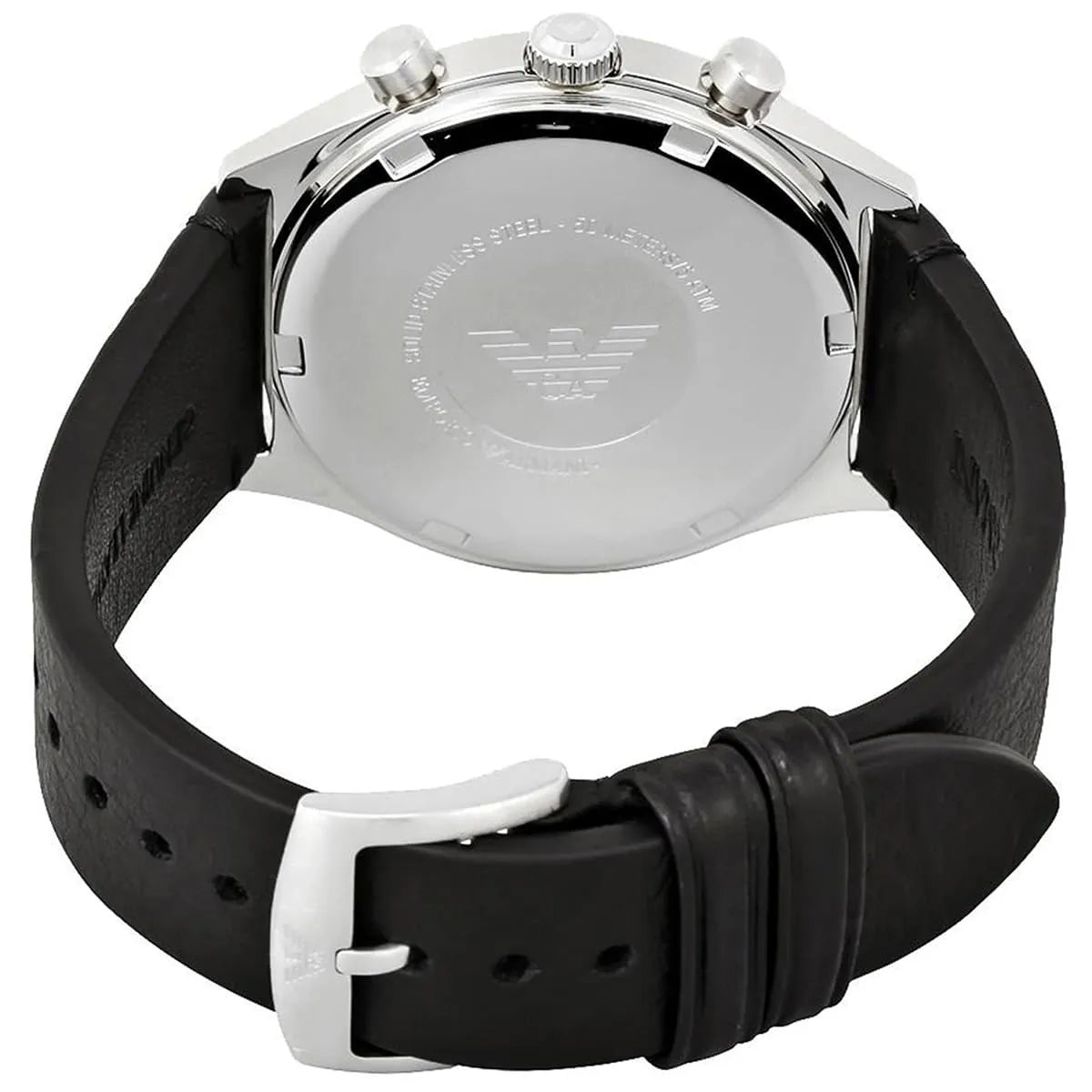 AR1975 case back with stainless steel finish and Emporio Armani engraved eagle