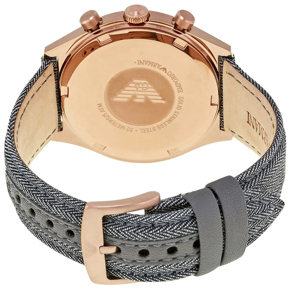 Emporio Armani AR1976 case back with engraved eagle motif and brand text