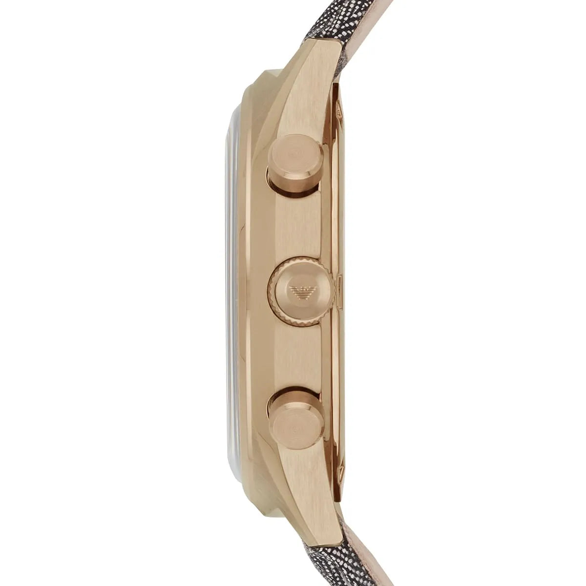 Side profile of Emporio Armani AR1976 watch case showing chronograph pushers and depth