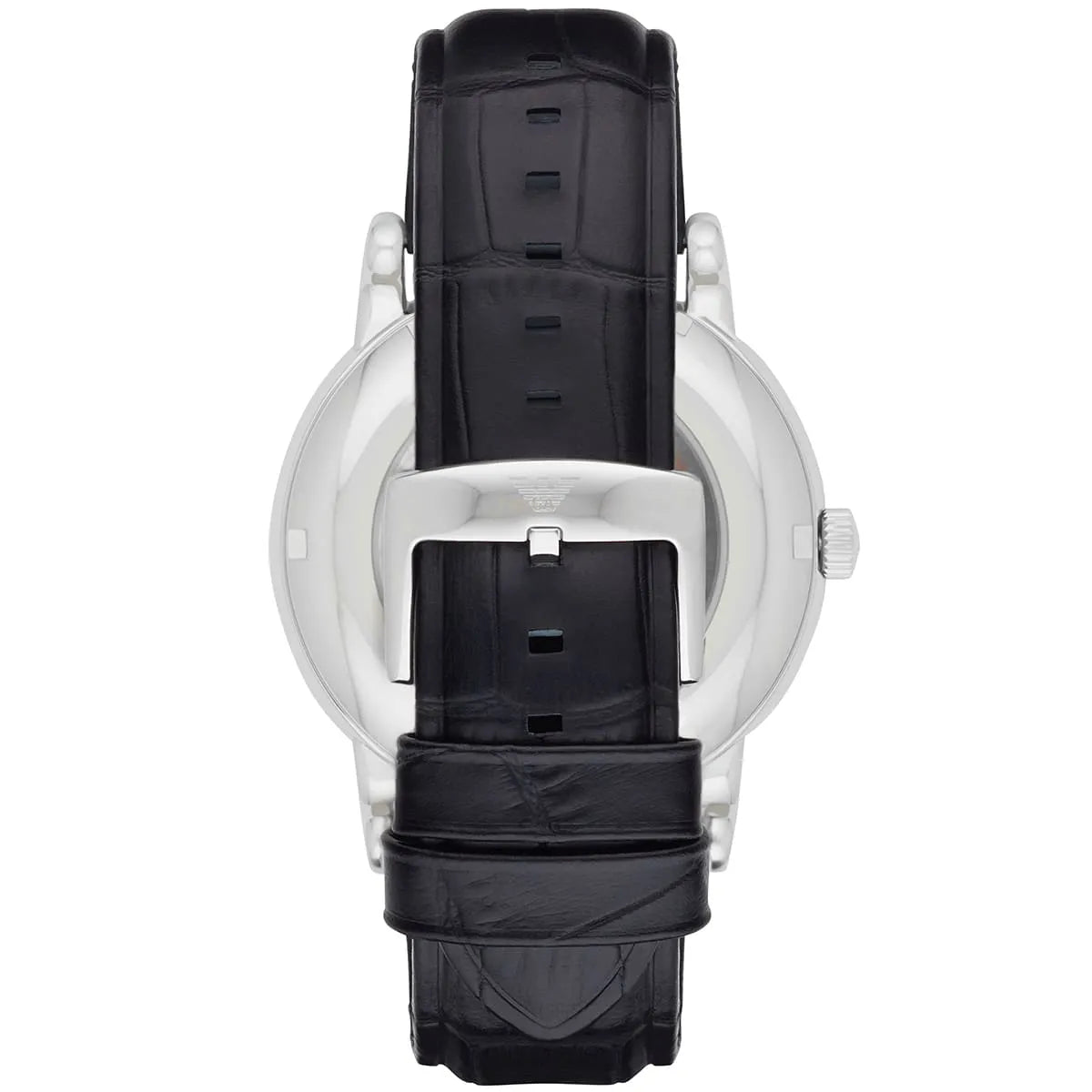 Emporio Armani Luigi Skeleton Automatic Black Genuine Leather Men's Watch - AR1981