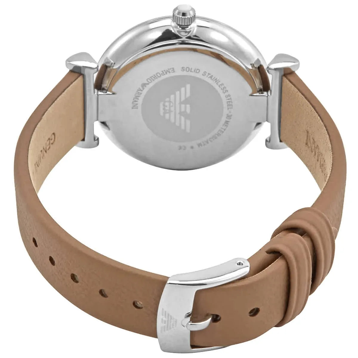 Emporio Armani AR1988 caseback showing stainless steel back with engraved eagle logo