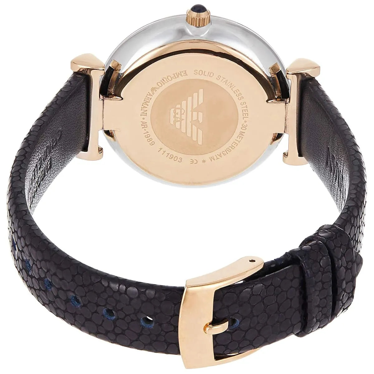 Emporio Armani Dark Blue Leather Silver Case Women's Watch Ar1989