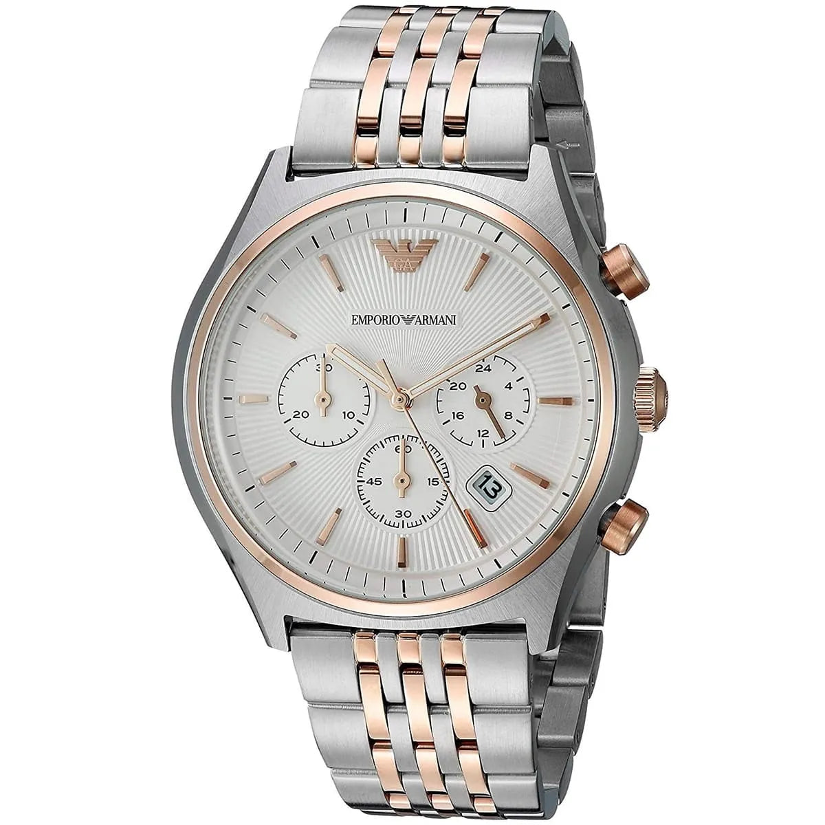 Emporio Armani Zeta Chronograph White Dial Two Tone Steel Strap Watch AR1998