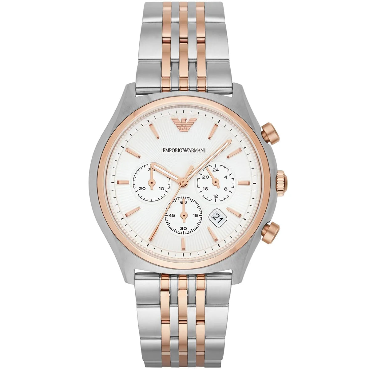 Emporio Armani Zeta Chronograph White Dial Two Tone Steel Strap Watch AR1998
