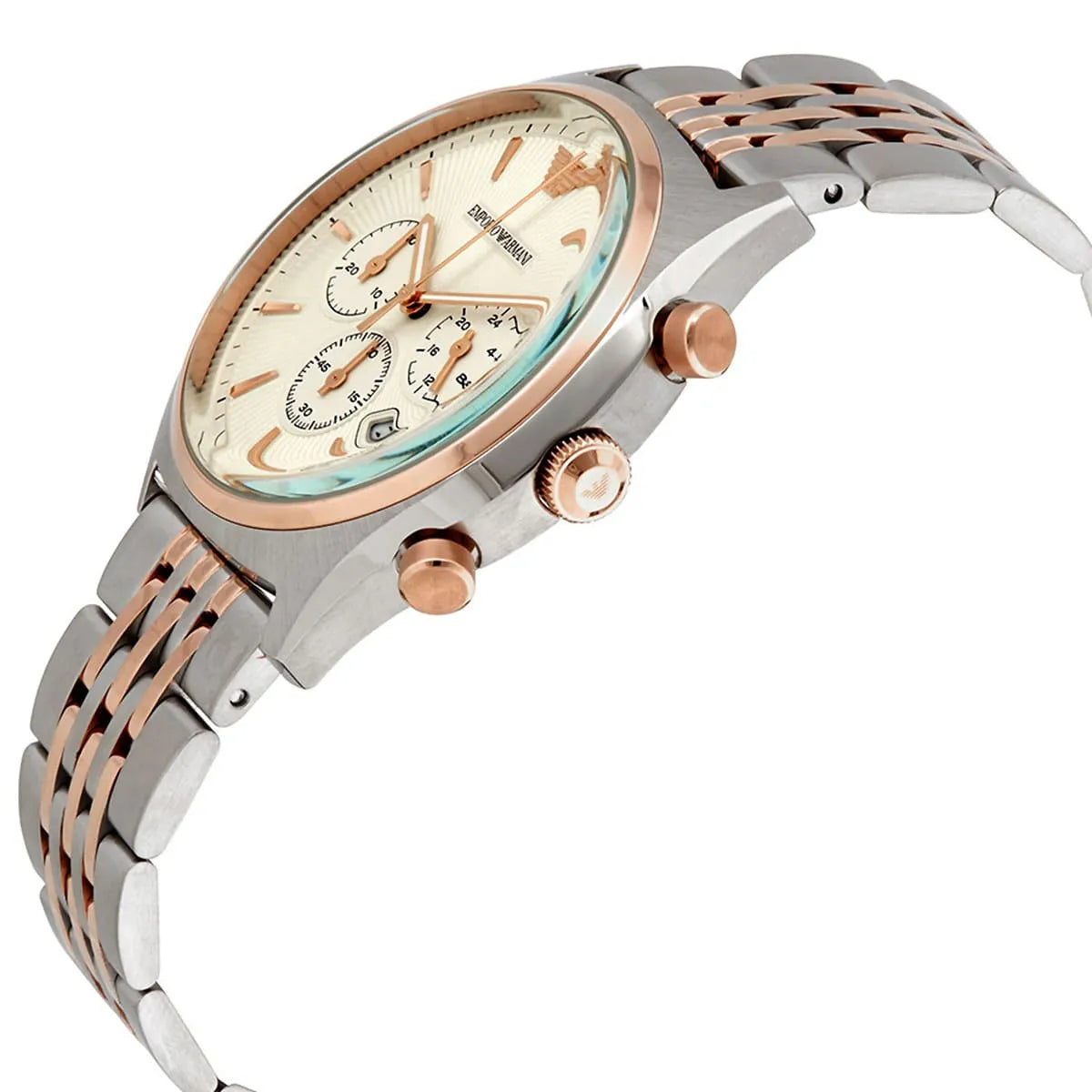 Emporio Armani Zeta Chronograph White Dial Two Tone Steel Strap Watch AR1998