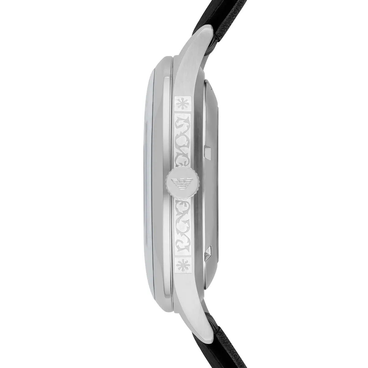 Emporio Armani AR2072 watch side profile showing case thickness and leather strap
