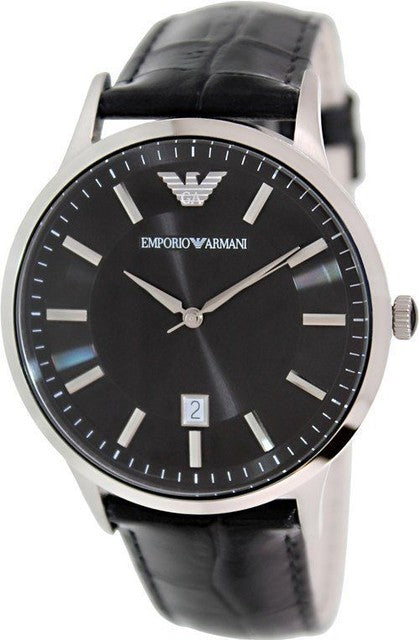 Emporio Armani Renato Black Dial Leather Strap Watch For Men AR2411