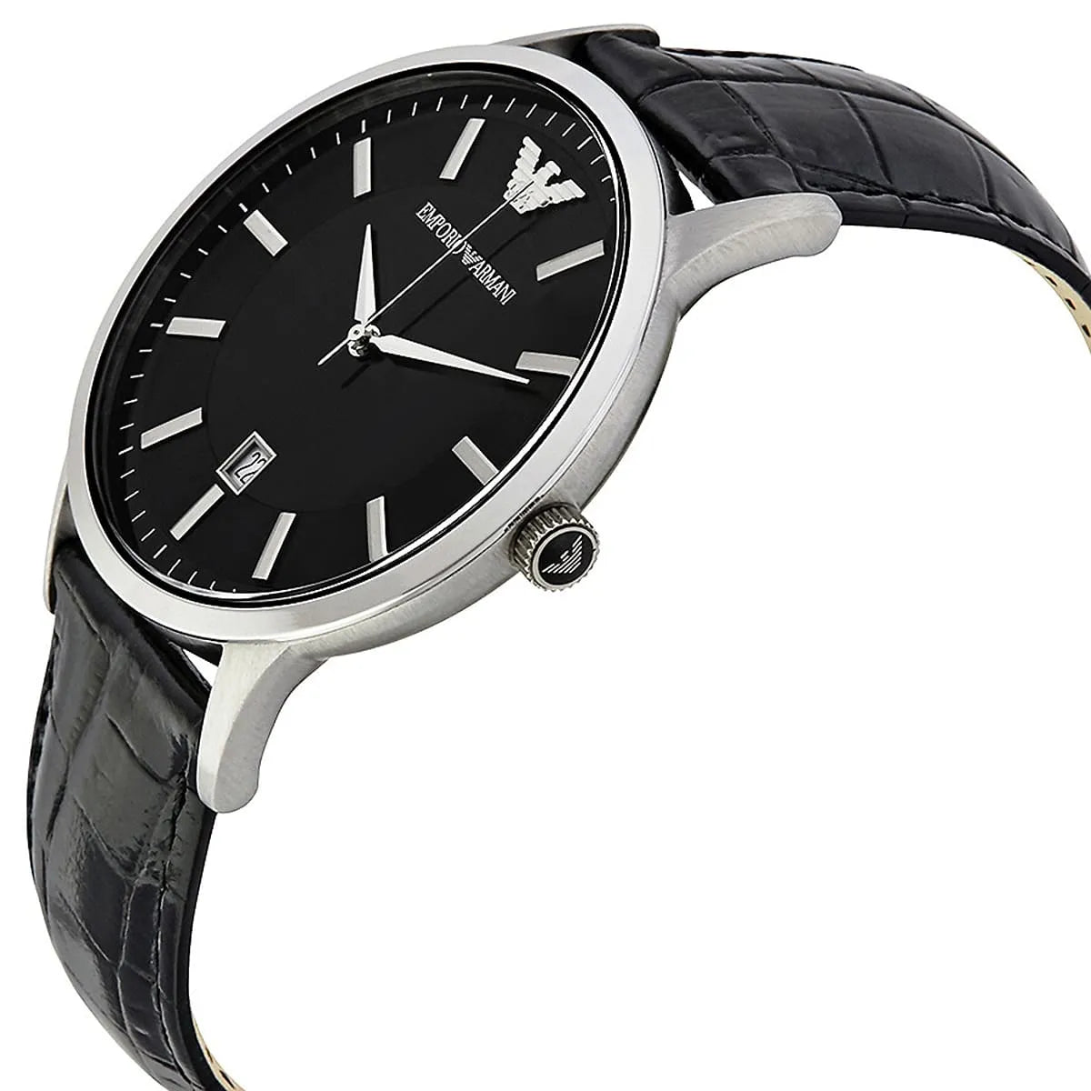 Emporio Armani Renato Black Dial Leather Strap Watch For Men AR2411