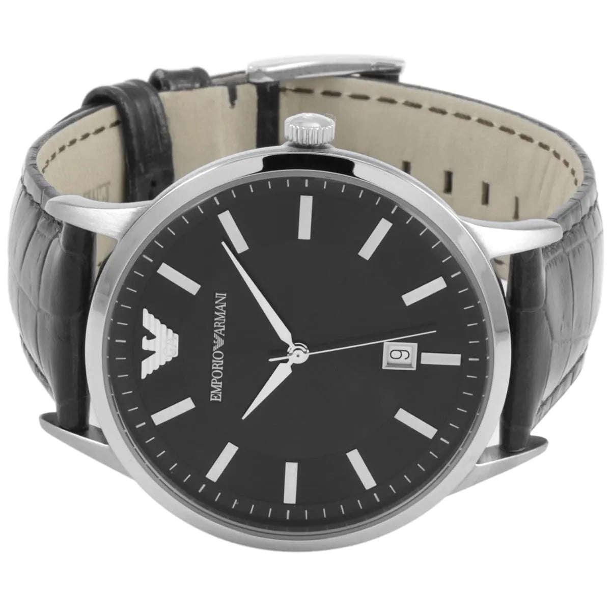 Emporio Armani Renato Black Dial Leather Strap Watch For Men AR2411