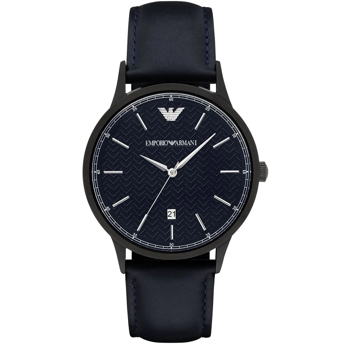Emporio Armani Renato AR2479 navy blue dial with date window and Armani eagle logo