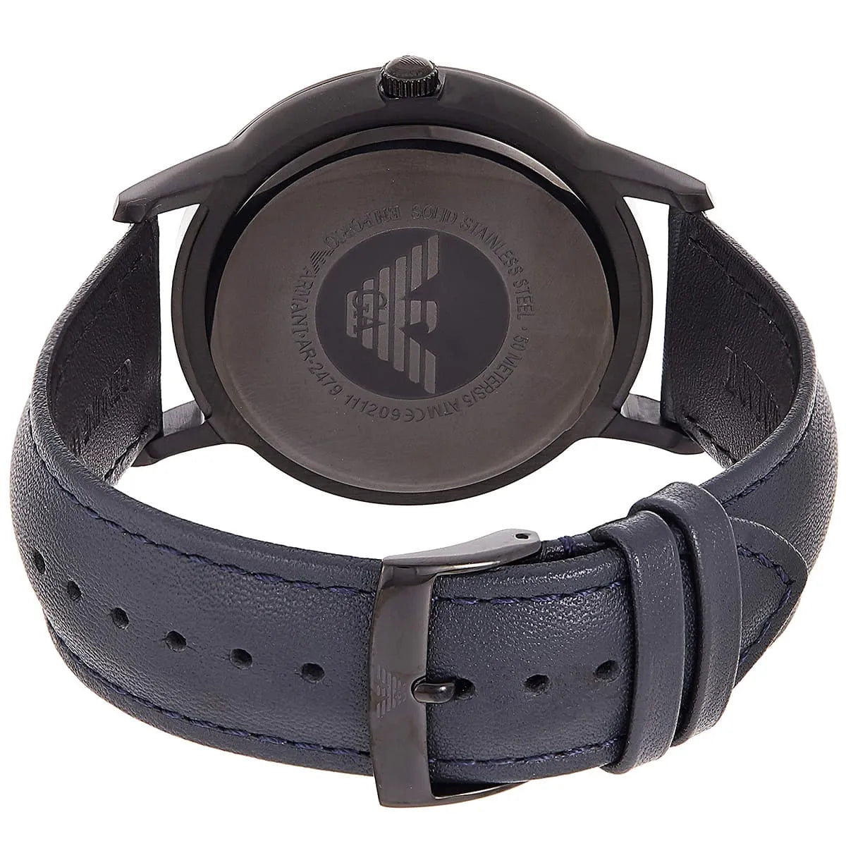 Emporio Armani Renato AR2479 blue leather strap with Armani logo on case side