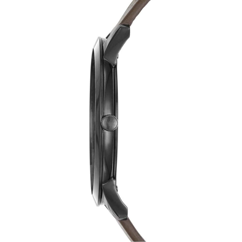 Emporio Armani AR2483 watch side profile with brown leather strap