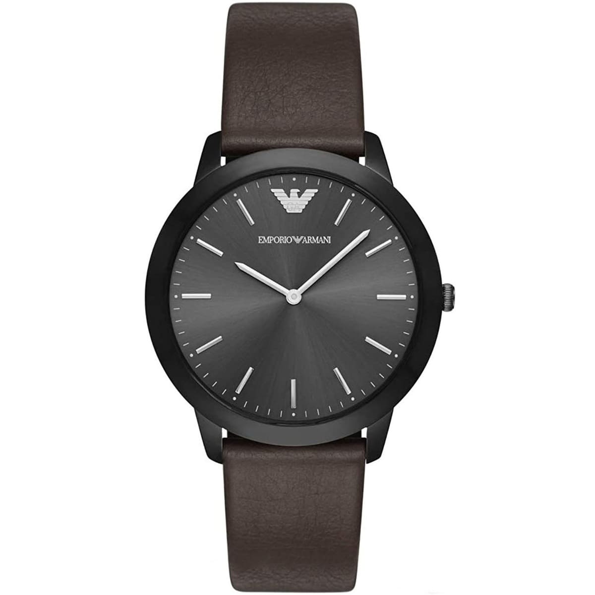 Emporio Armani AR2483 41mm black dial watch with brown leather strap
