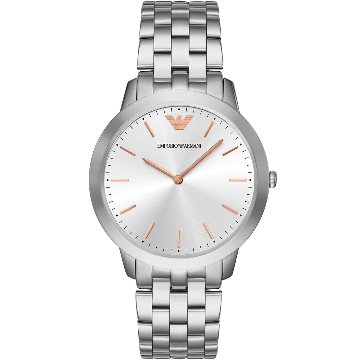 Emporio Armani AR2484 stainless steel men's watch with silver dial and rose gold accents