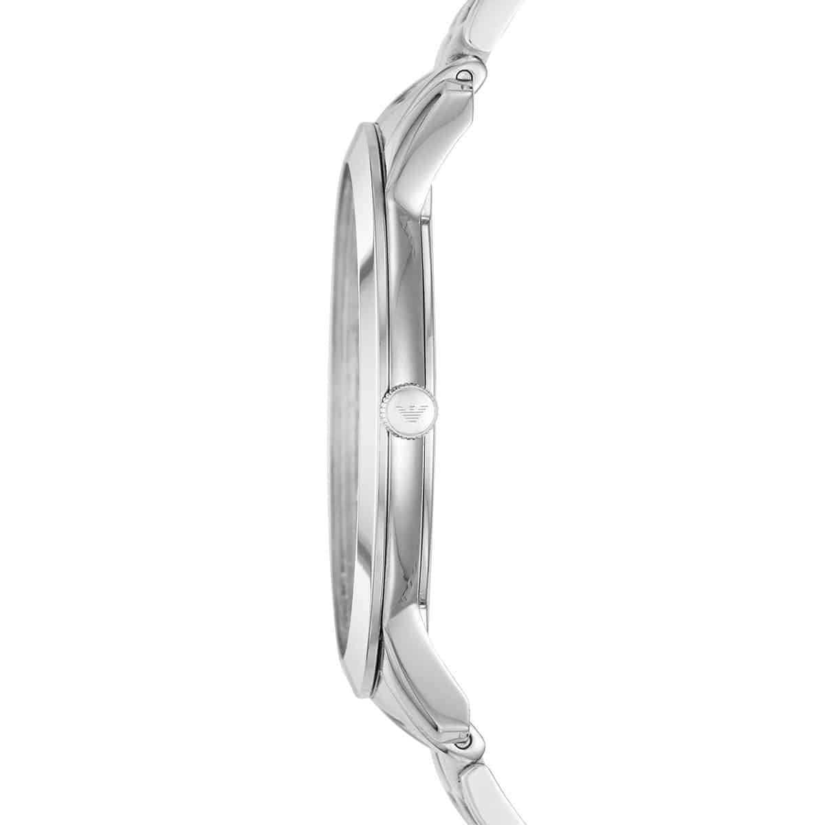Emporio Armani AR2484 side profile view showing stainless steel case thickness and bracelet