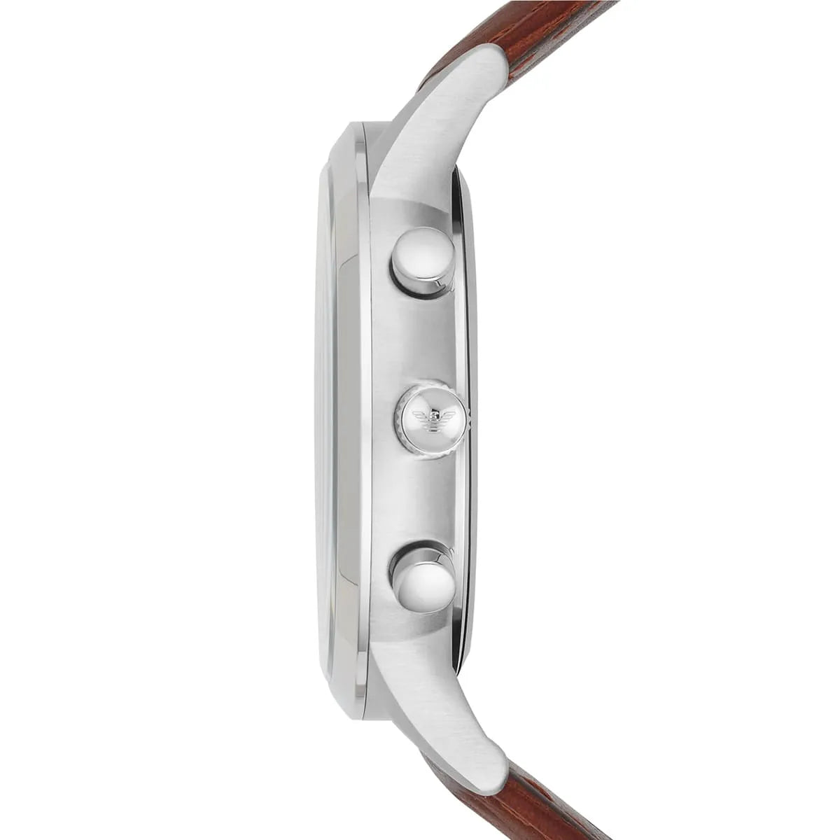 Emporio Armani Renato watch side detail showing chronograph pusher and crown