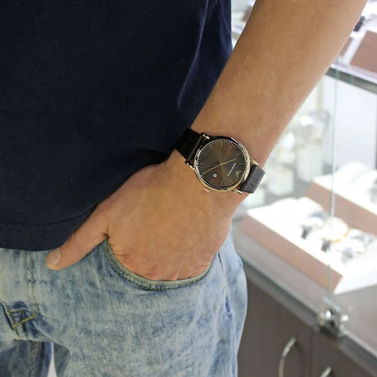 Emporio Armani Luigi Classic Brown Dial Brown Leather Strap Watch AR2503