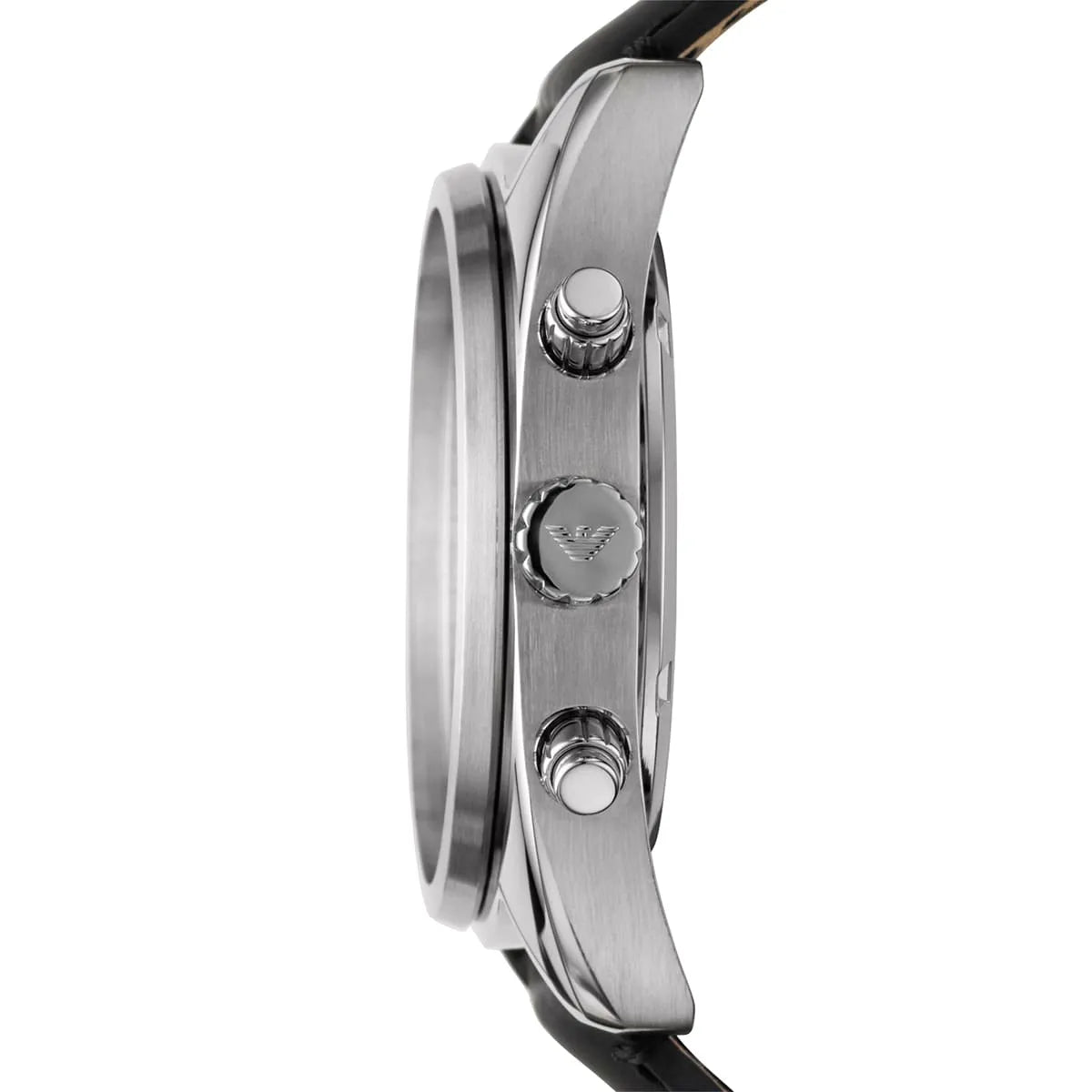 Emporio Armani Sportivo AR5914 side profile showing stainless steel case and chronograph pushers