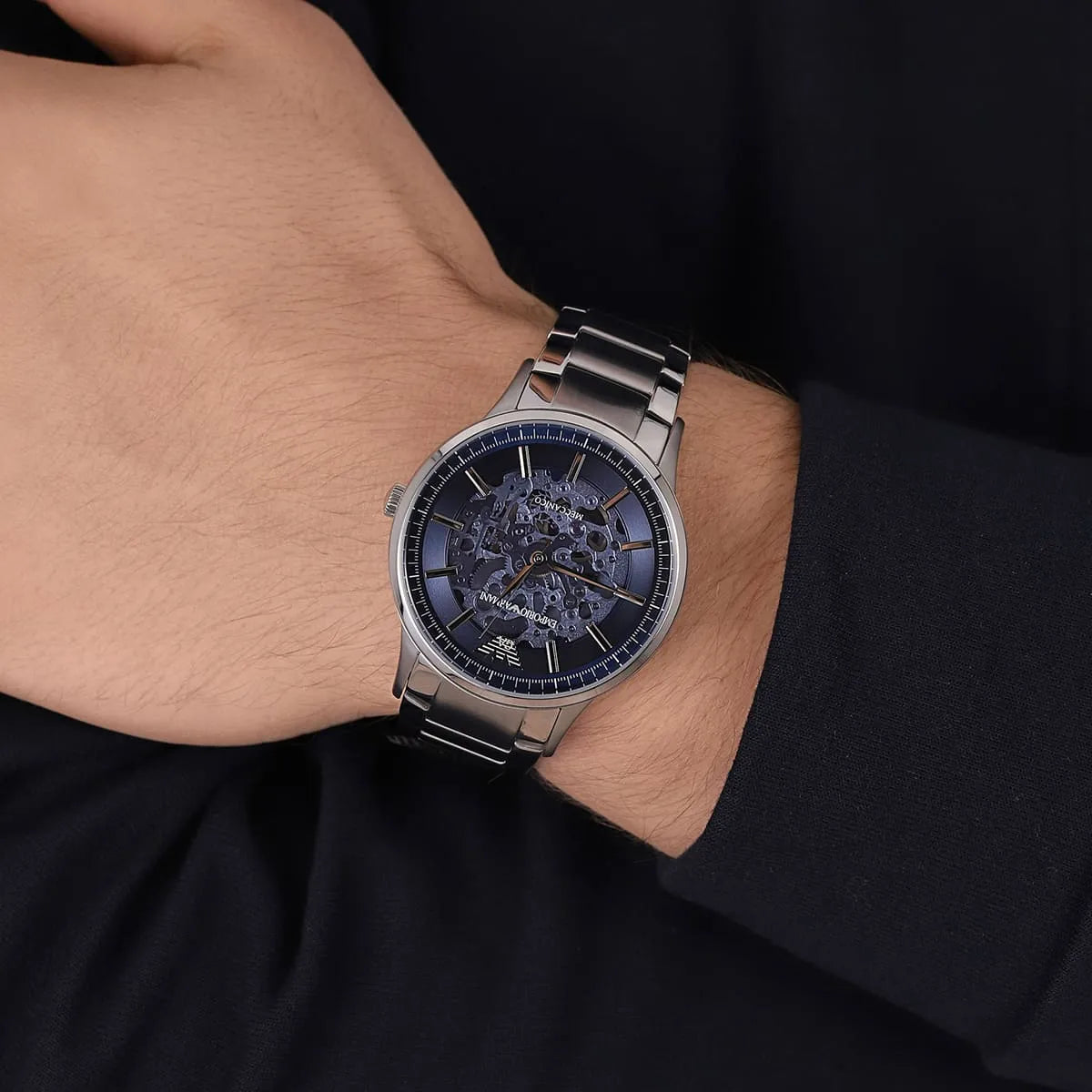 Emporio Armani Renato Skeleton Automatic Silver Men's Watch - AR60037