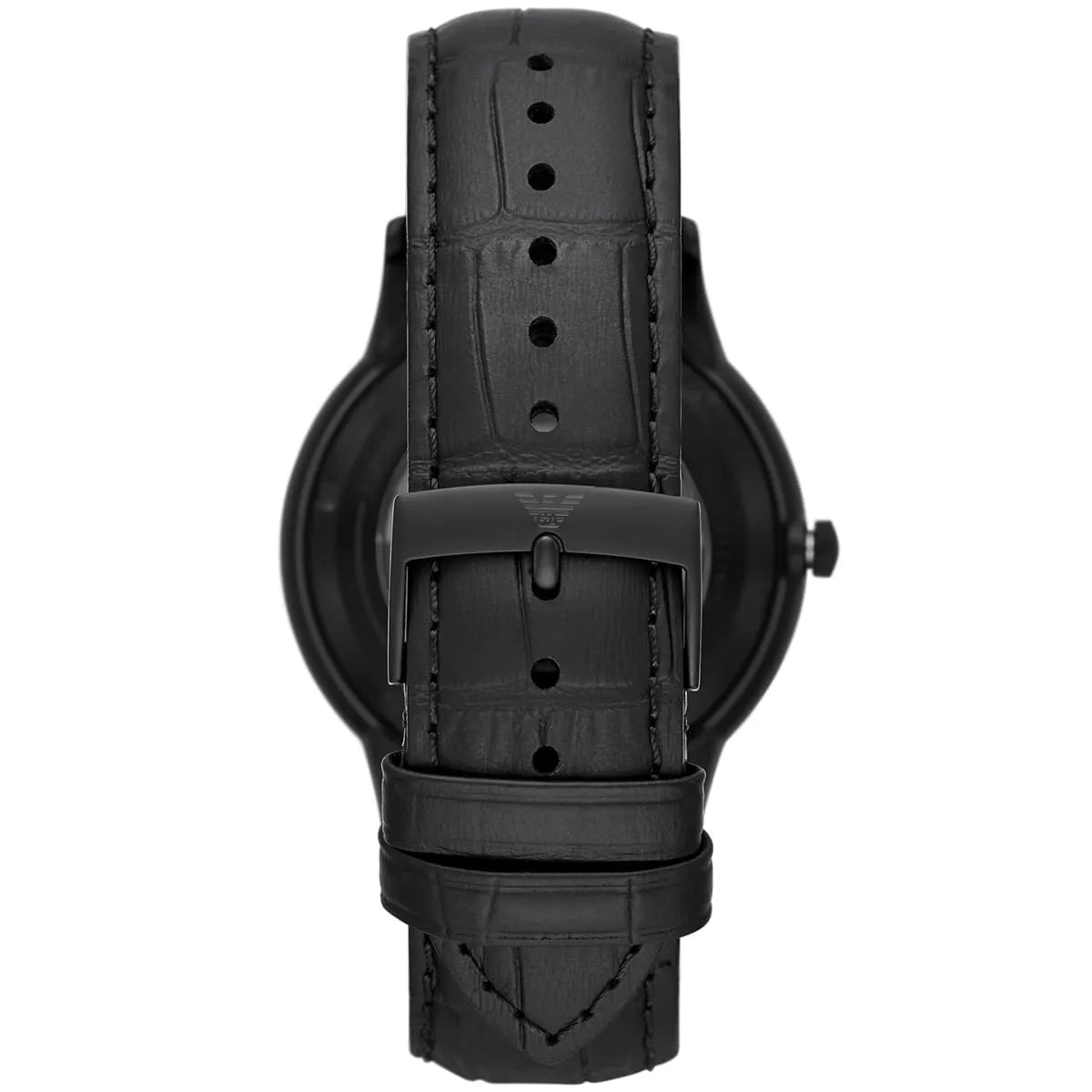 Emporio Armani Renato Automatic Skeleton Black Genuine Leather Men's Watch - AR60042