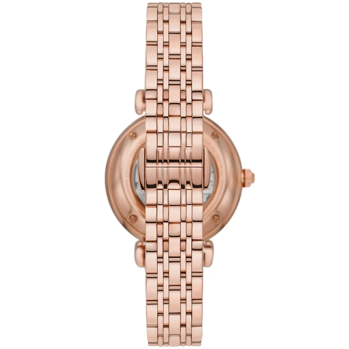 Emporio Armani Meccanico Gianni T-Bar Blue Dial Rose Gold Steel Strap Watch For Women - AR60043