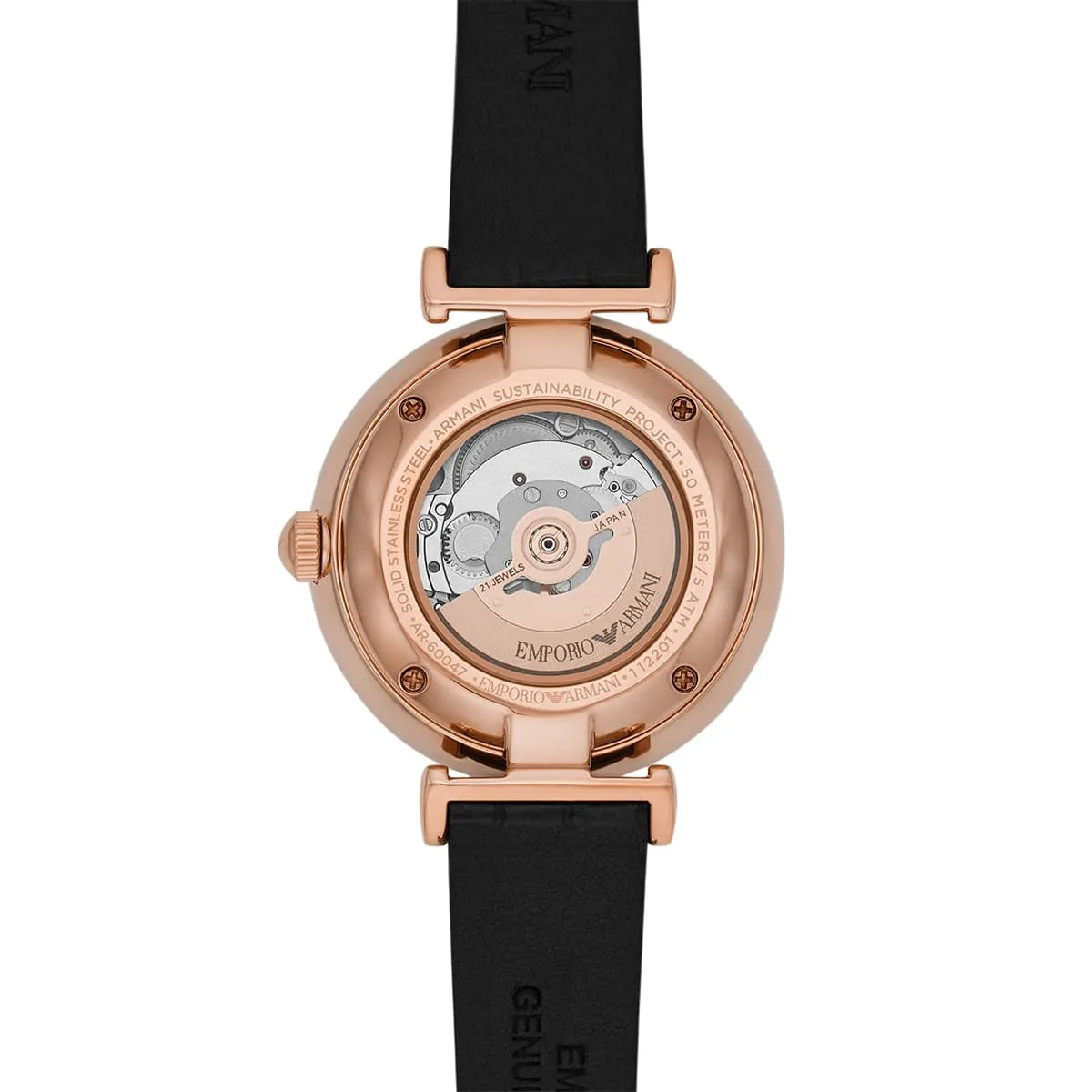 Emporio Armani Gianni T-Bar Automatic Crystal White Mop Dial Ladies Watch AR60047