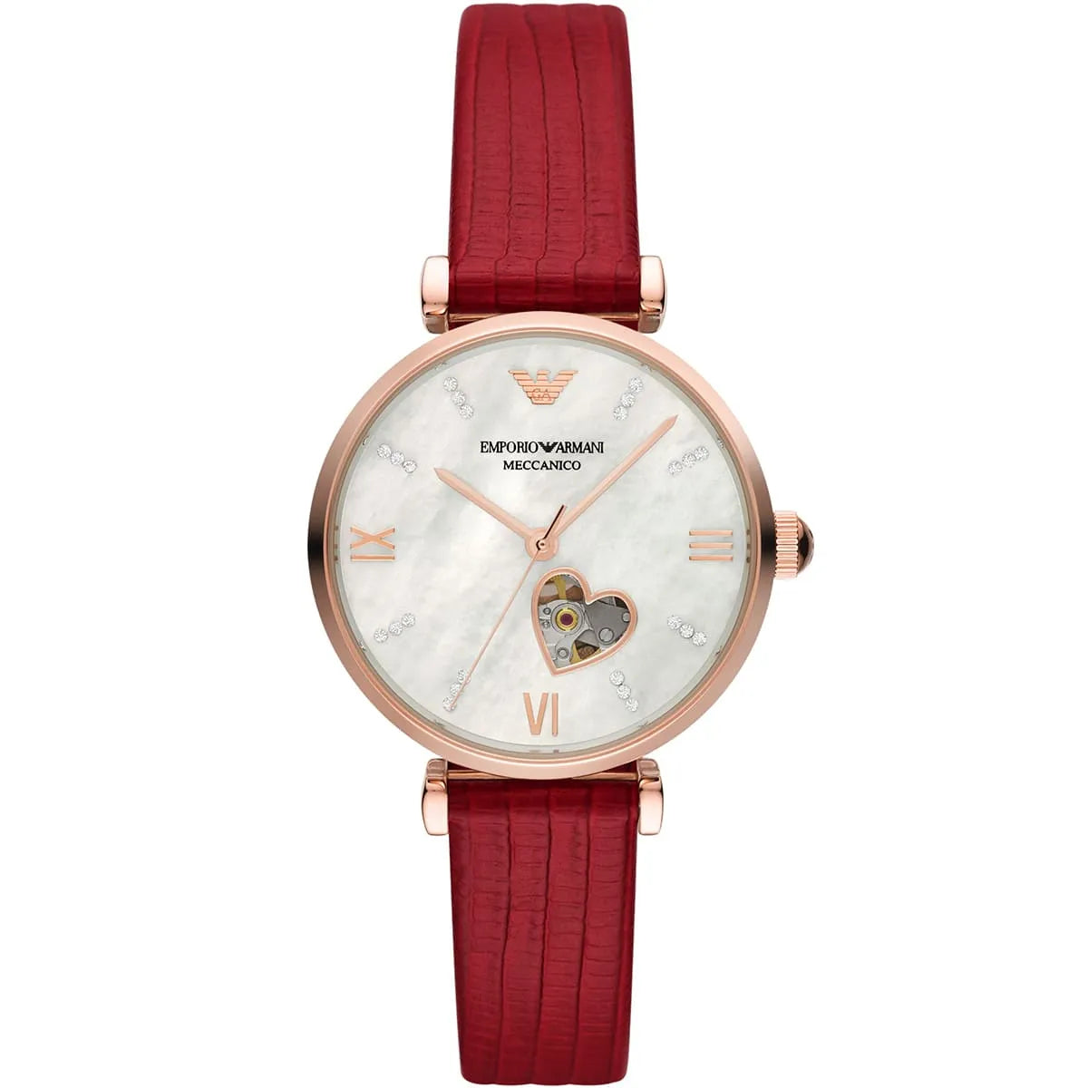 Emporio Armani Automatic Open Heart MOP White Dial Ladies Watch AR60048