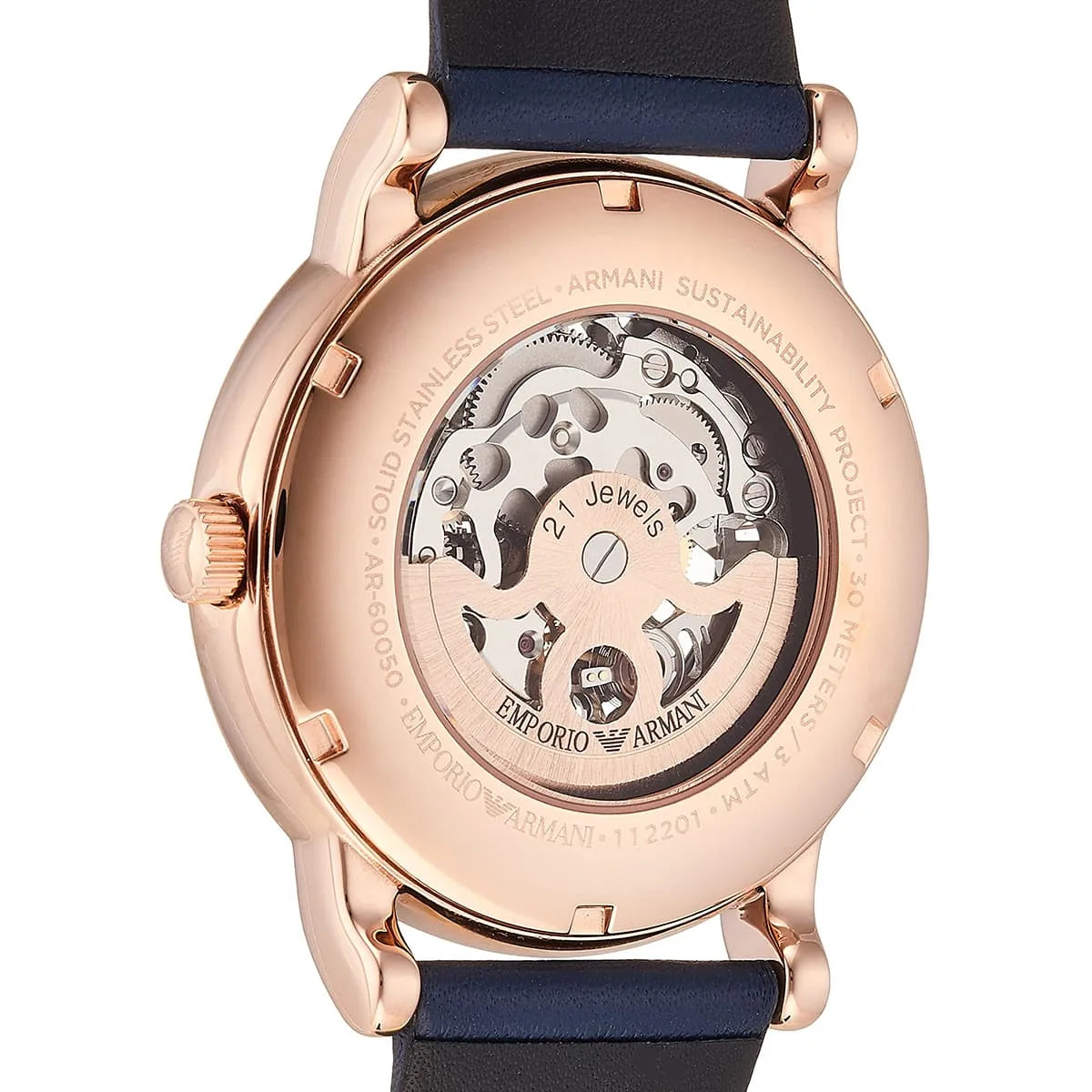 Emporio Armani Meccanico Automatic Blue Dial Blue Leather Strap Watch AR60050
