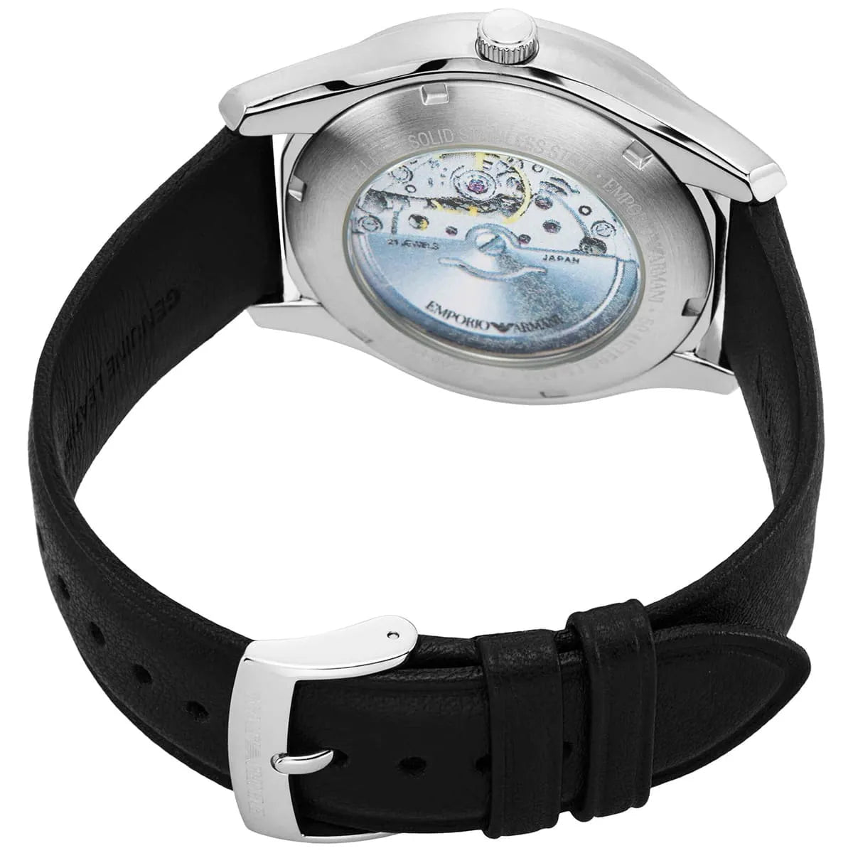 Emporio Armani Leather Strap Silver Dial Automatic Men's Watch - AR60077