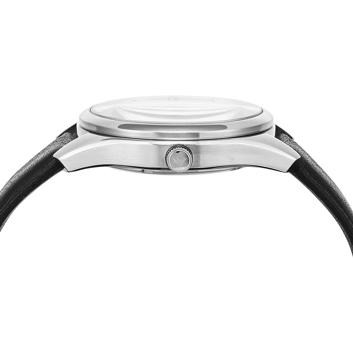 Emporio Armani Leather Strap Silver Dial Automatic Men's Watch - AR60077